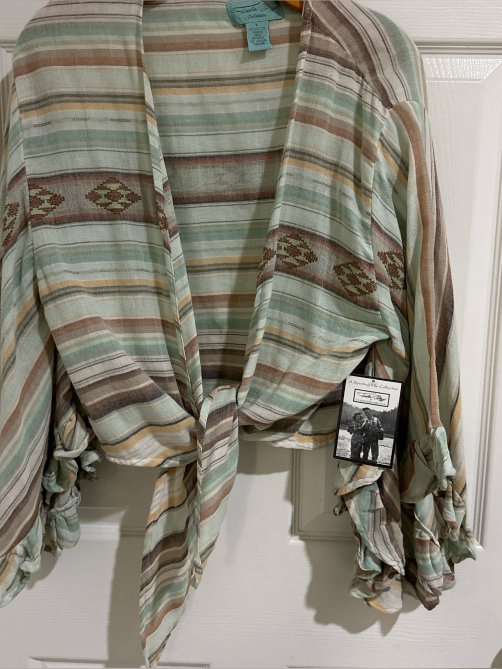 Vintage Havana Mint & Tan Striped Tie-Front Women’s Top